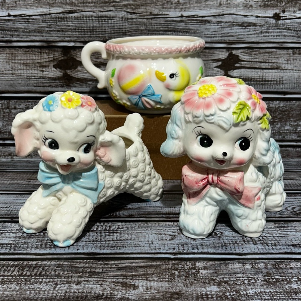 Vintage Ceramic Planters - Made in Japan - Dog, Lamb, Mug with Mouse & Duck (3)
